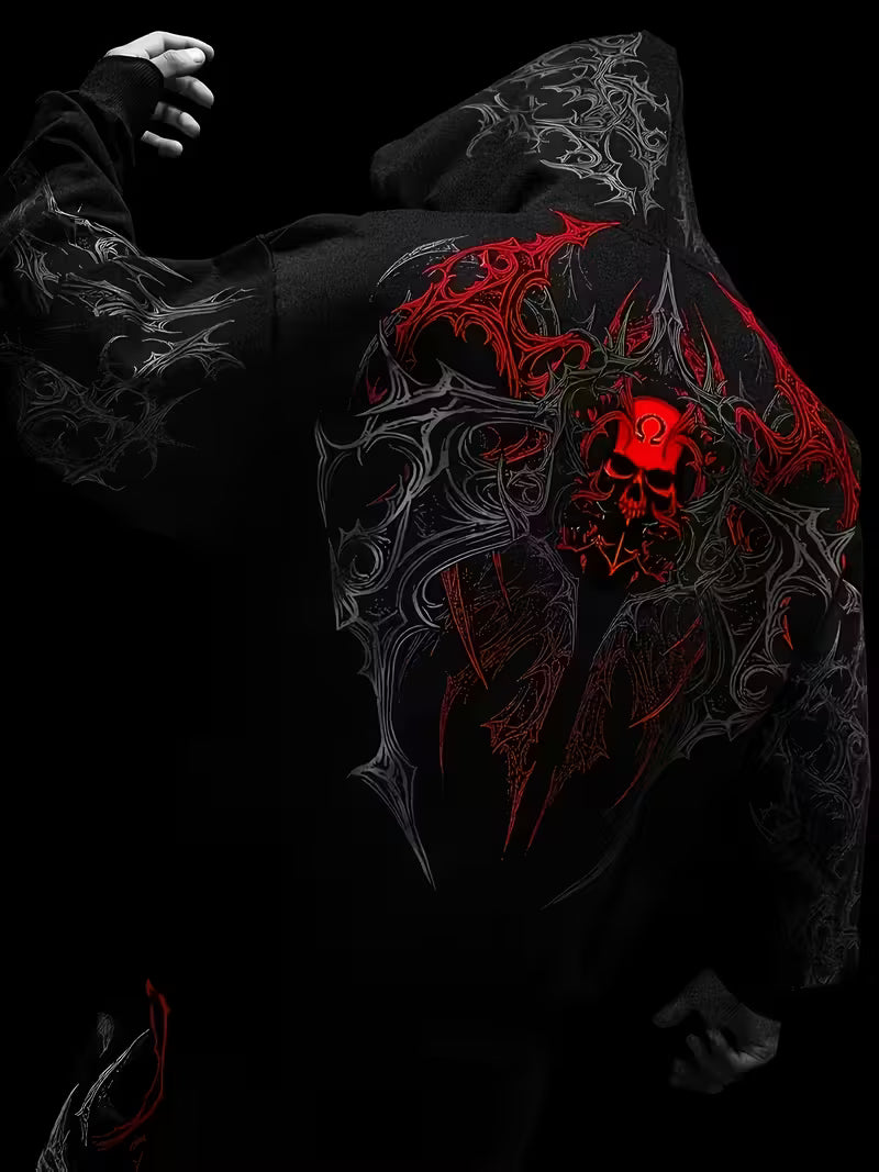 Red Breathedivinity Men Gothic Print Hooded