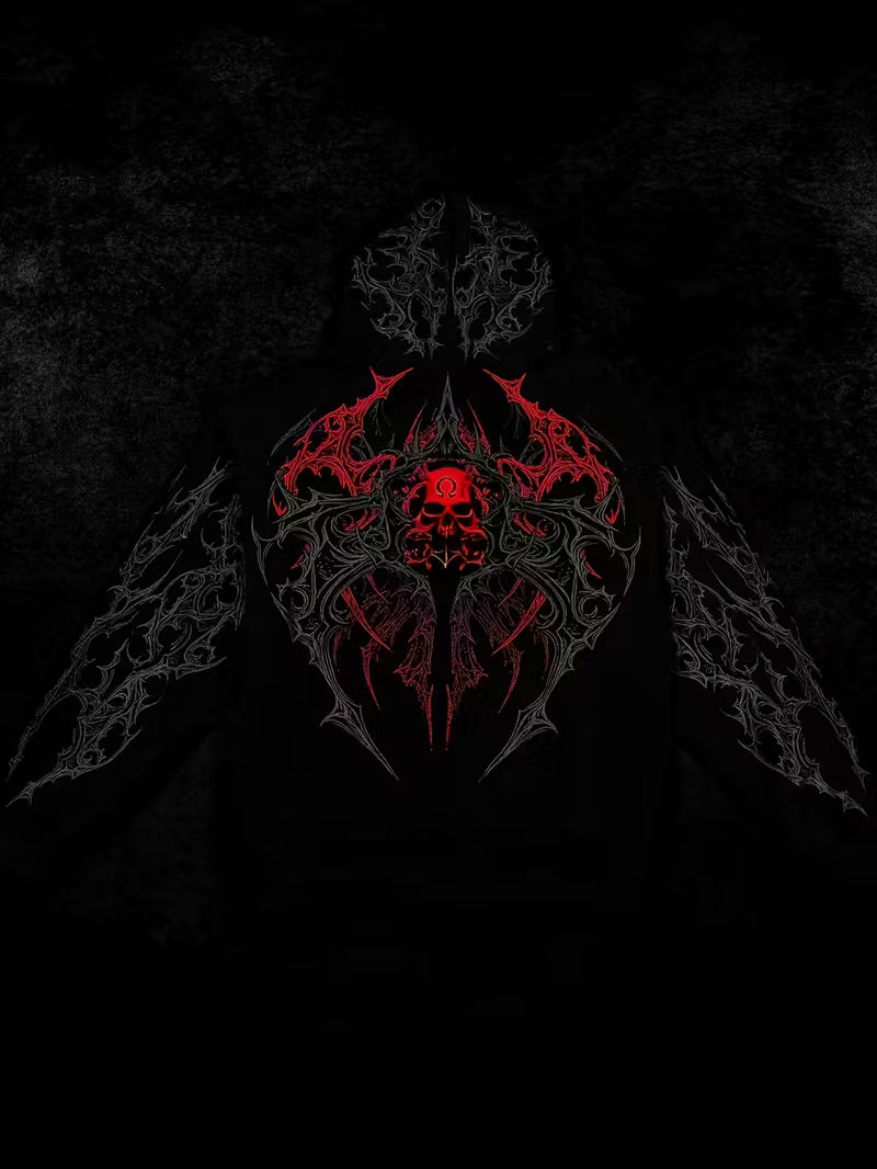 Red Breathedivinity Men Gothic Print Hooded