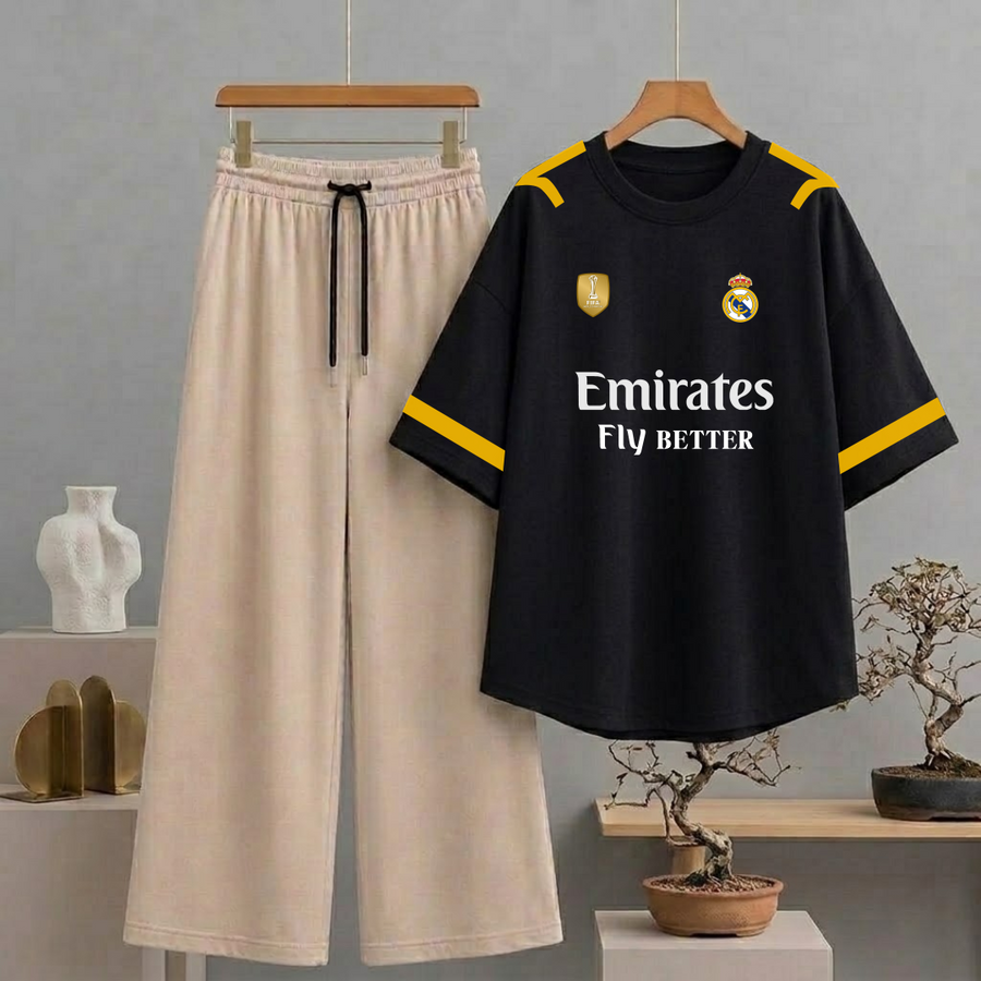 Real Madrid Co-ord Set Black | Beige