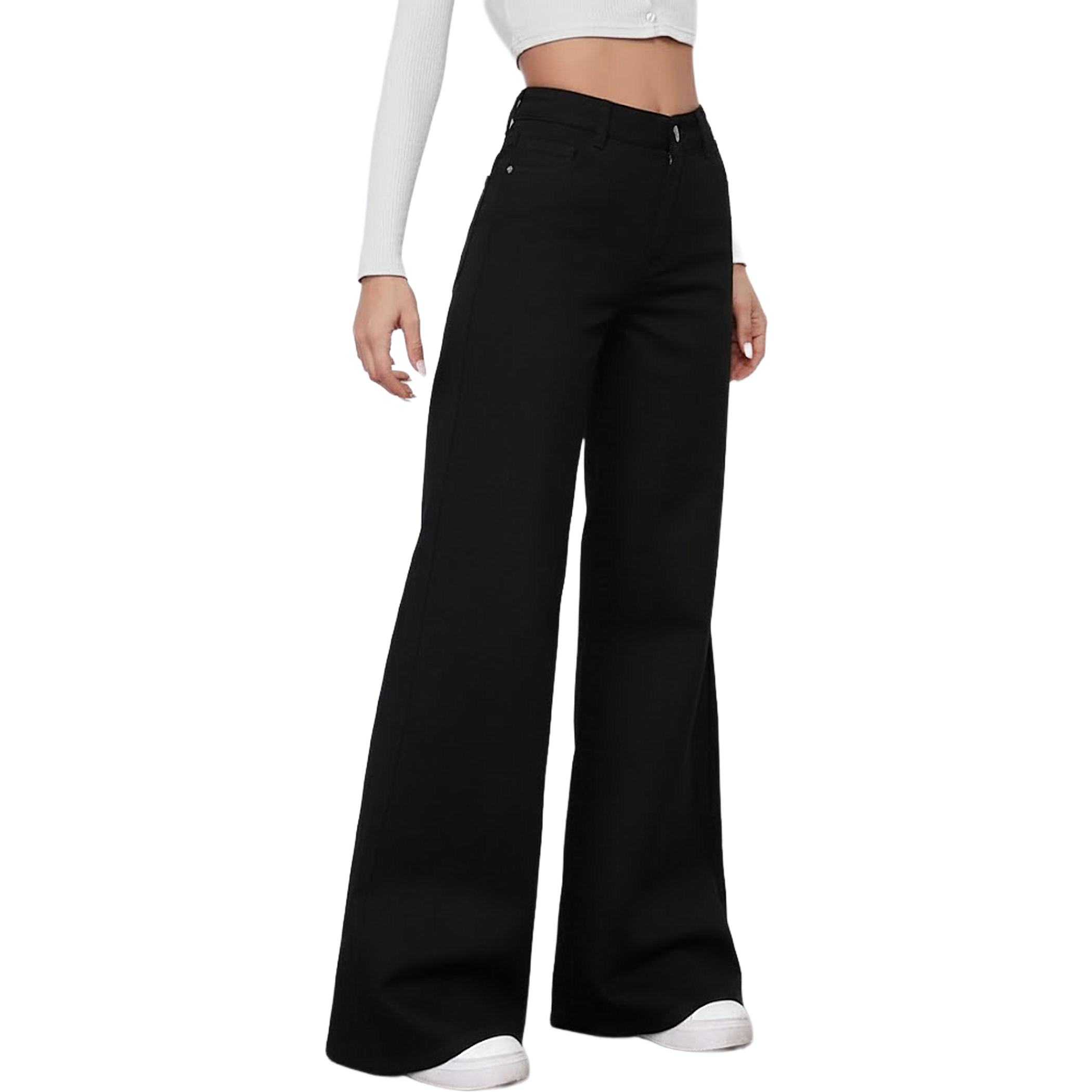 Black Denim Wide Leg Jeans For Woman