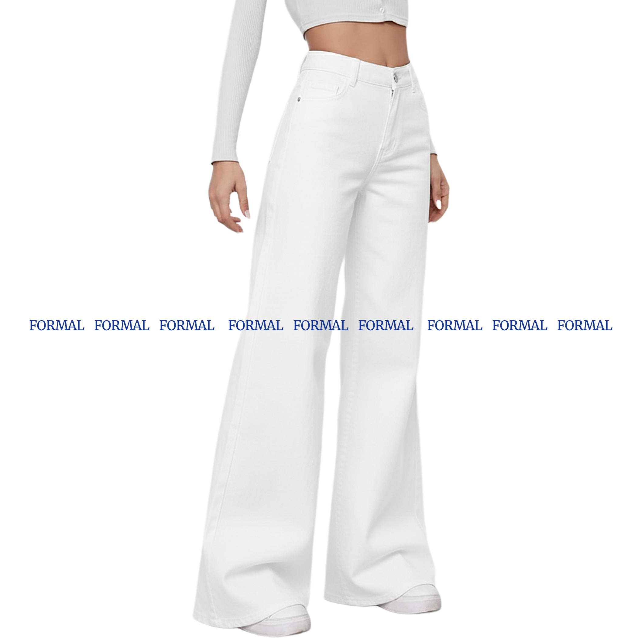 White Denim Wide Leg Jeans For Woman