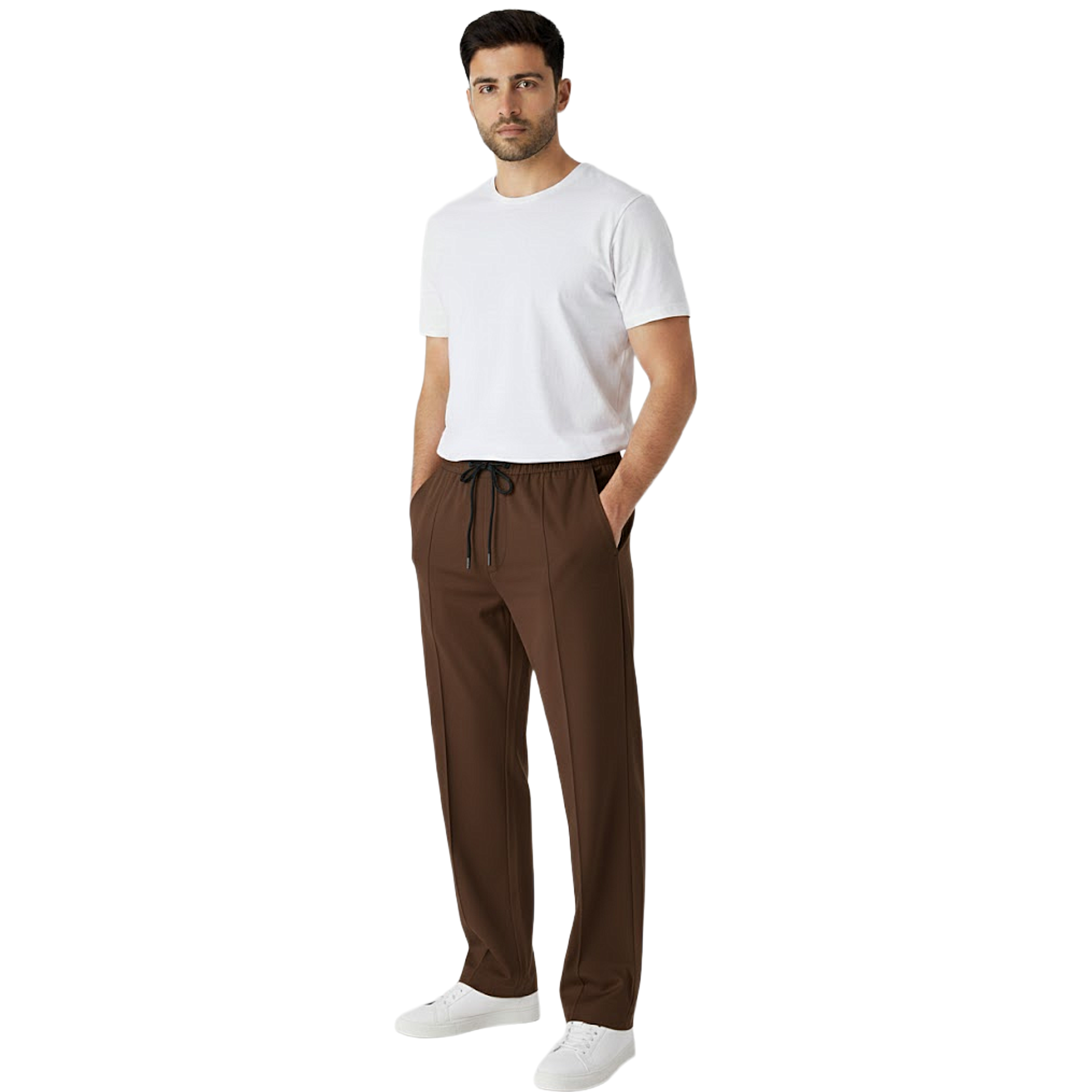 Brown Plain Stripe Line Loose Bottom Trouser