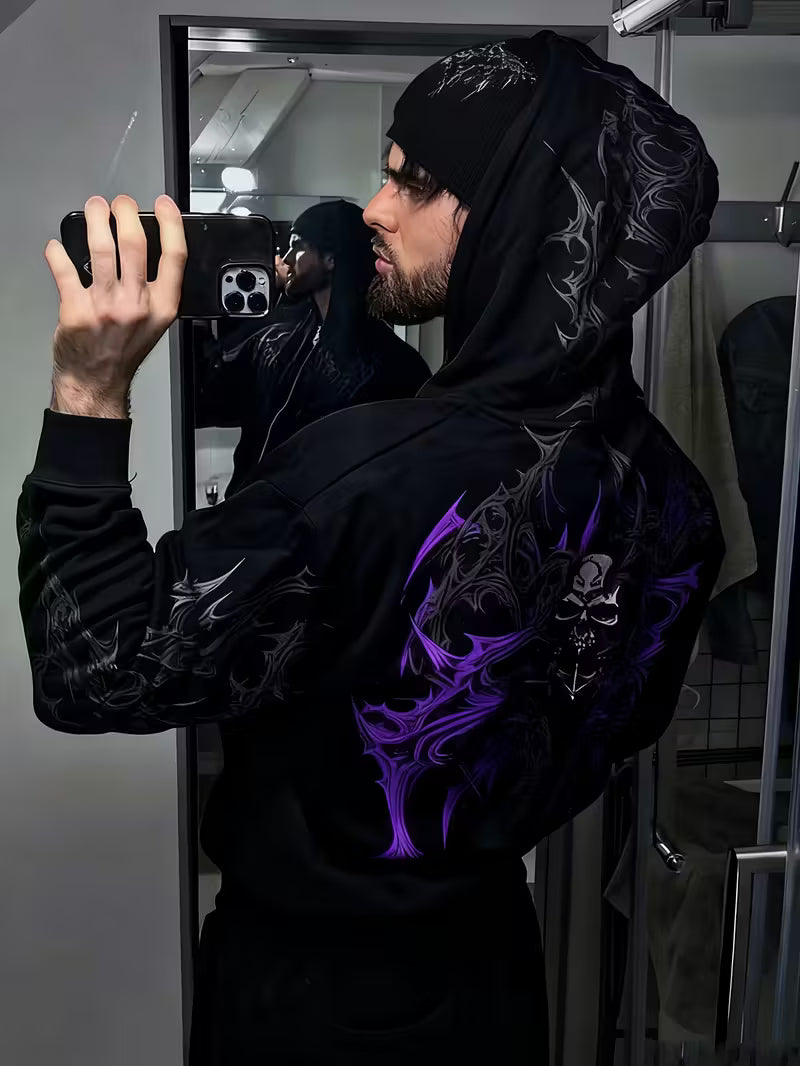 Purple Breathedivinity Men'S Gothic Print Hooded