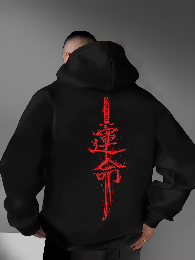 Men Katana Sword Print Hoodie